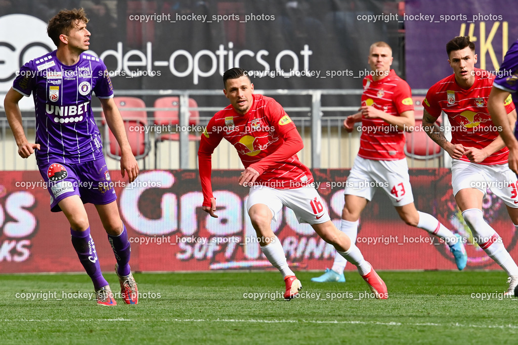 Austria Klagenfurt vs. FC Redbull Salzburg 10.4.2022 | Zlatko Junuzovic, Ivan Saravanja, Beniamin Sesko